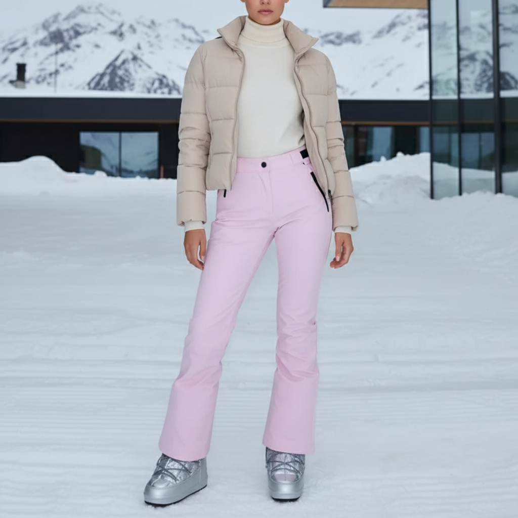 Pantalon De Ski Rose Pâle Imperméable Évasé Femme - Polyester