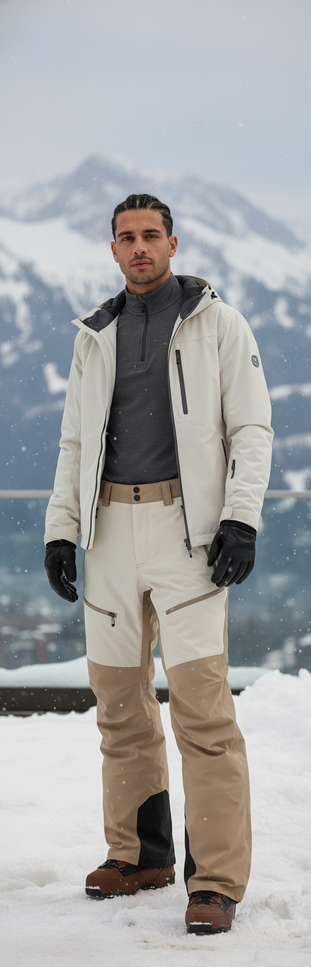 Pantalon De Ski Beige Marron Ample Imperméable Hiver Homme - Polyester