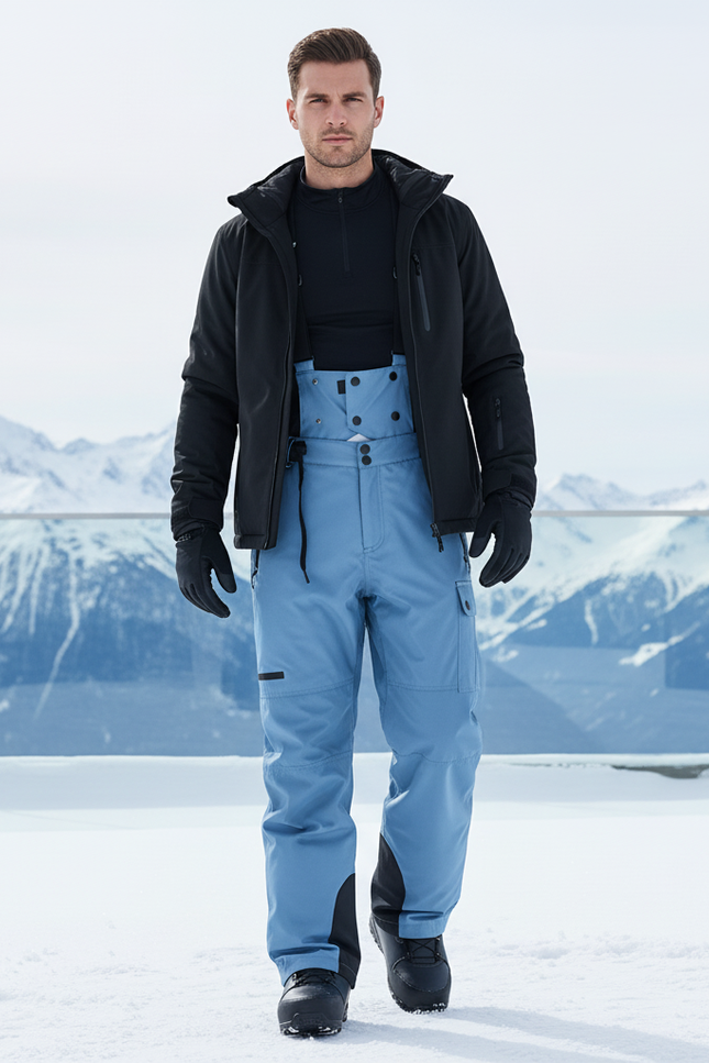 Pantalon De Ski Bleu Ciel Bretelles Imperméable Homme - Polyester
