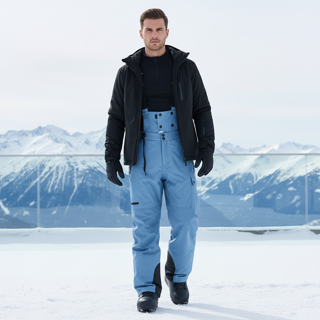 Pantalon De Ski Bleu Ciel Bretelles Imperméable Homme - Polyester
