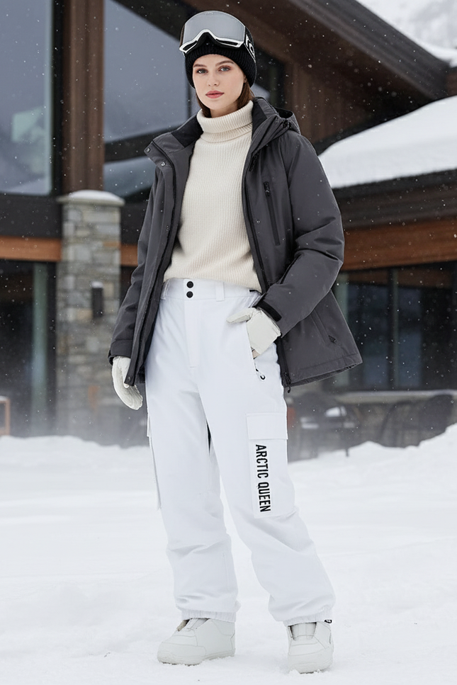 Pantalon De Ski Blanc Cargo Ample Imperméable Femme - Polyester