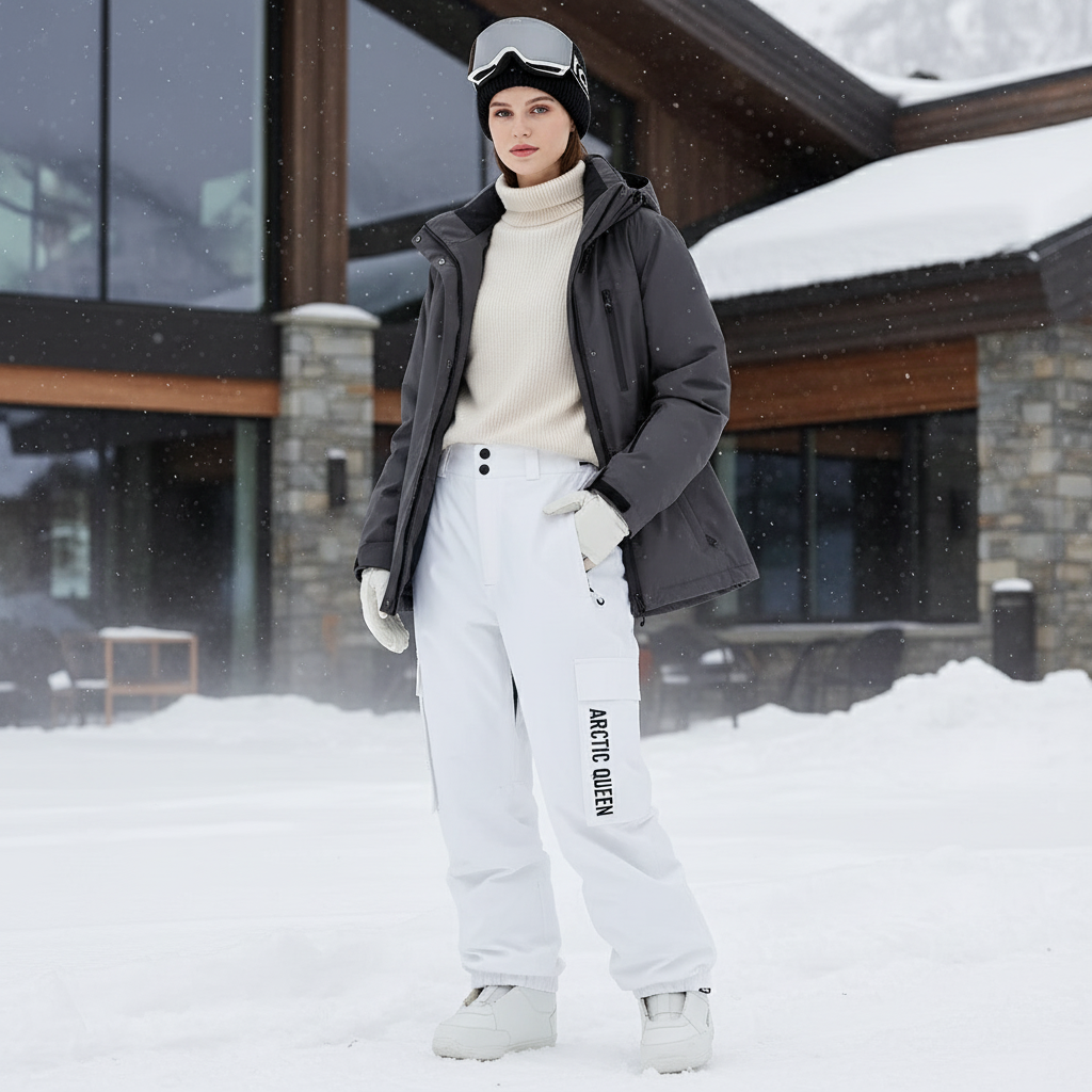 Pantalon De Ski Blanc Cargo Ample Imperméable Femme - Polyester