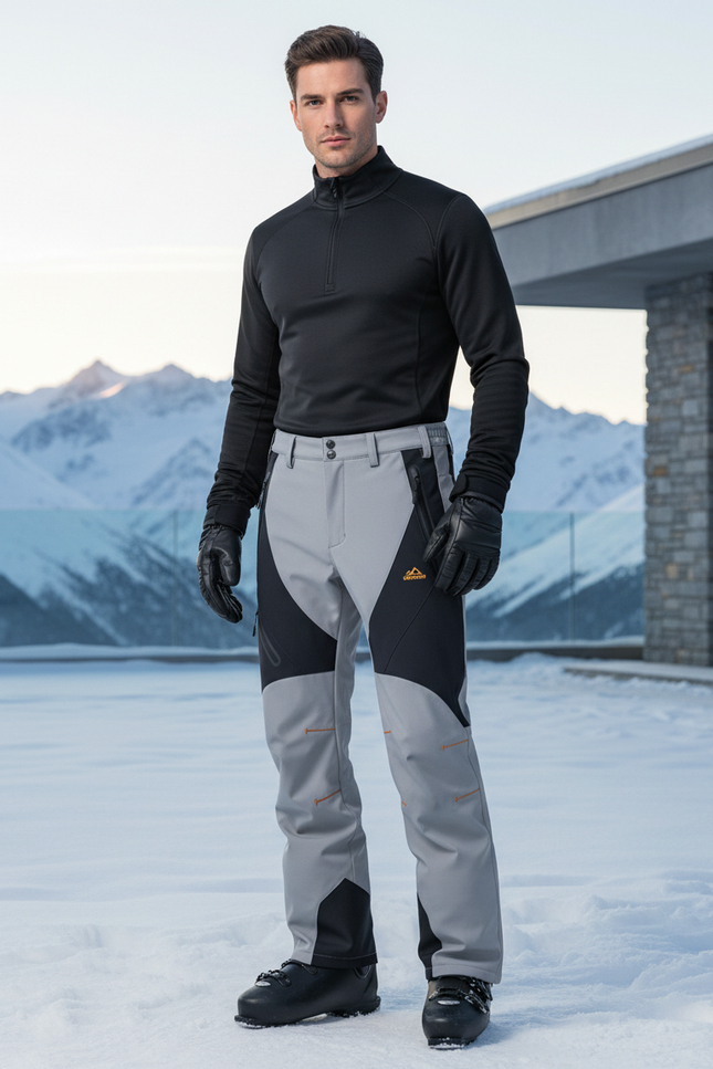 Pantalon De Ski Gris Noir Imperméable Thermique Homme - Polyester