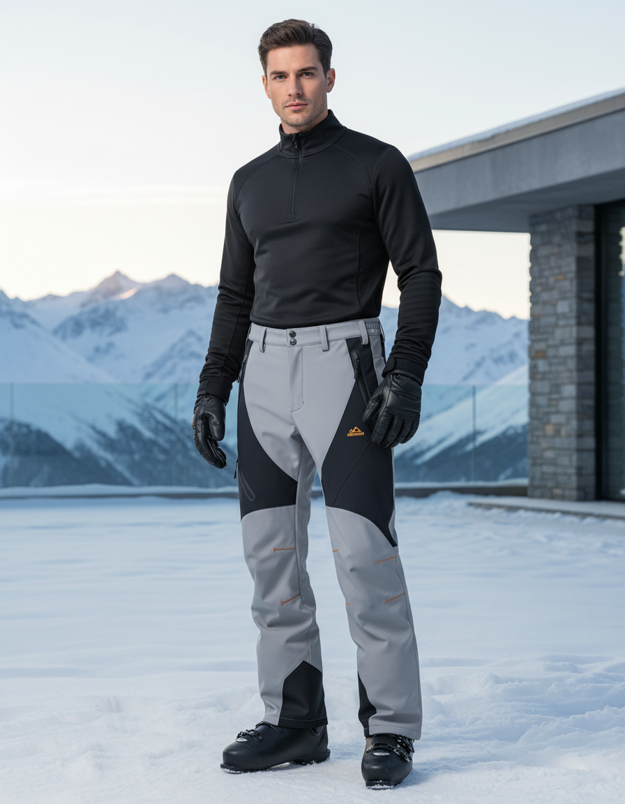 Pantalon De Ski Gris Noir Imperméable Thermique Homme - Polyester