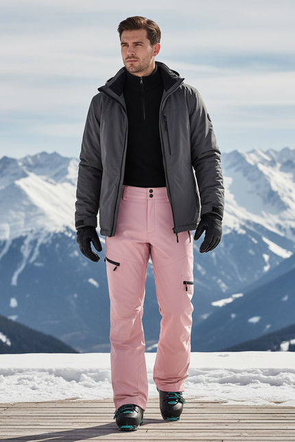 Pantalon De Ski Rose Pâle Imperméable Ample Homme - Polyester