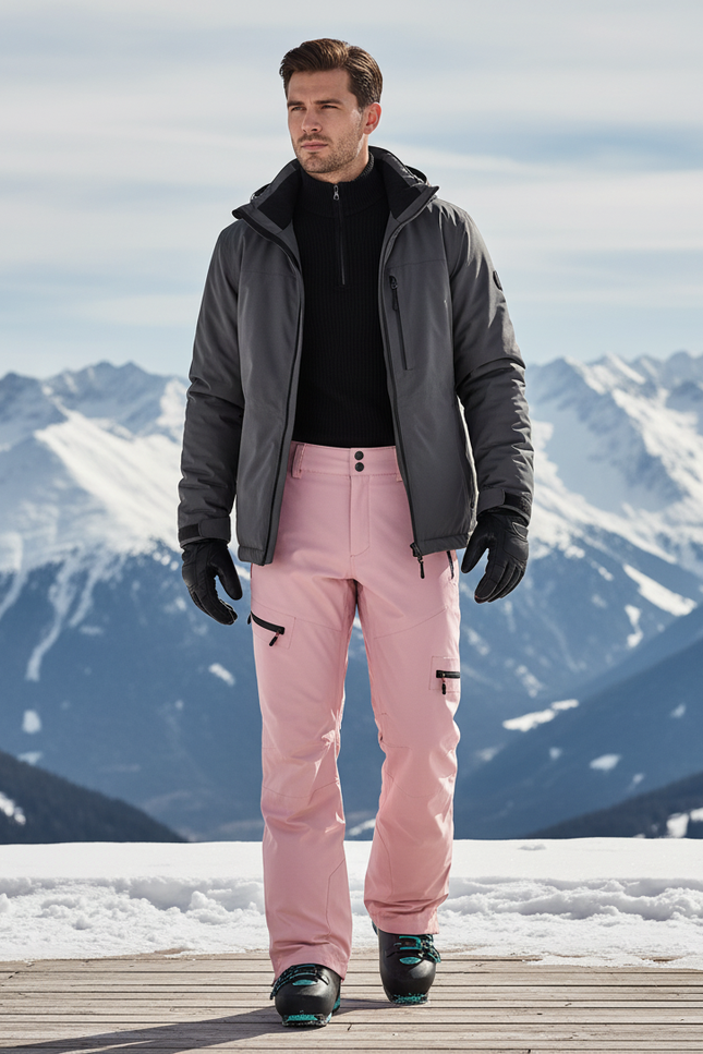 Pantalon De Ski Rose Pâle Imperméable Ample Homme - Polyester