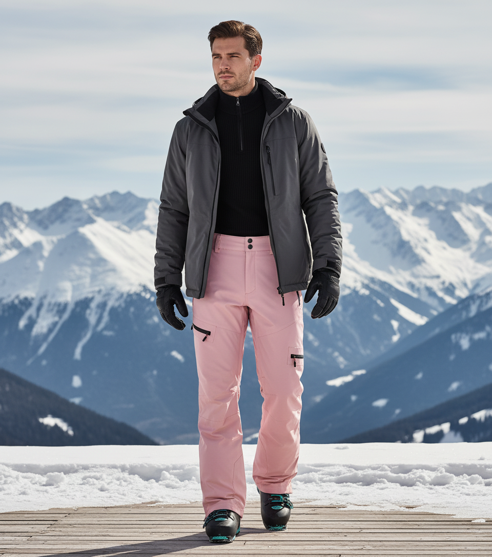 Pantalon De Ski Rose Pâle Imperméable Ample Homme - Polyester