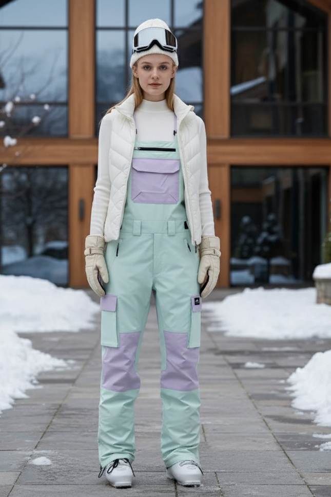 Pantalon De Ski Salopette Bicolore Ample Imperméable Unisexe - Multicolore Polyester
