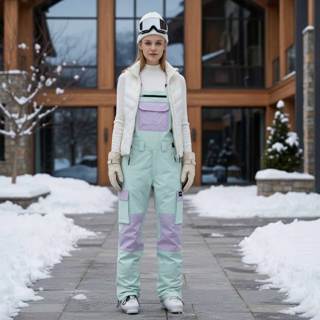 Pantalon De Ski Salopette Bicolore Ample Imperméable Unisexe - Multicolore Polyester