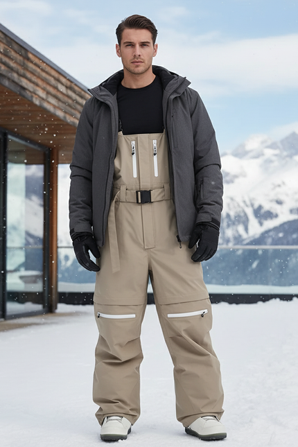 Pantalon De Ski Beige Cargo Ample Bretelles Homme - Polyester