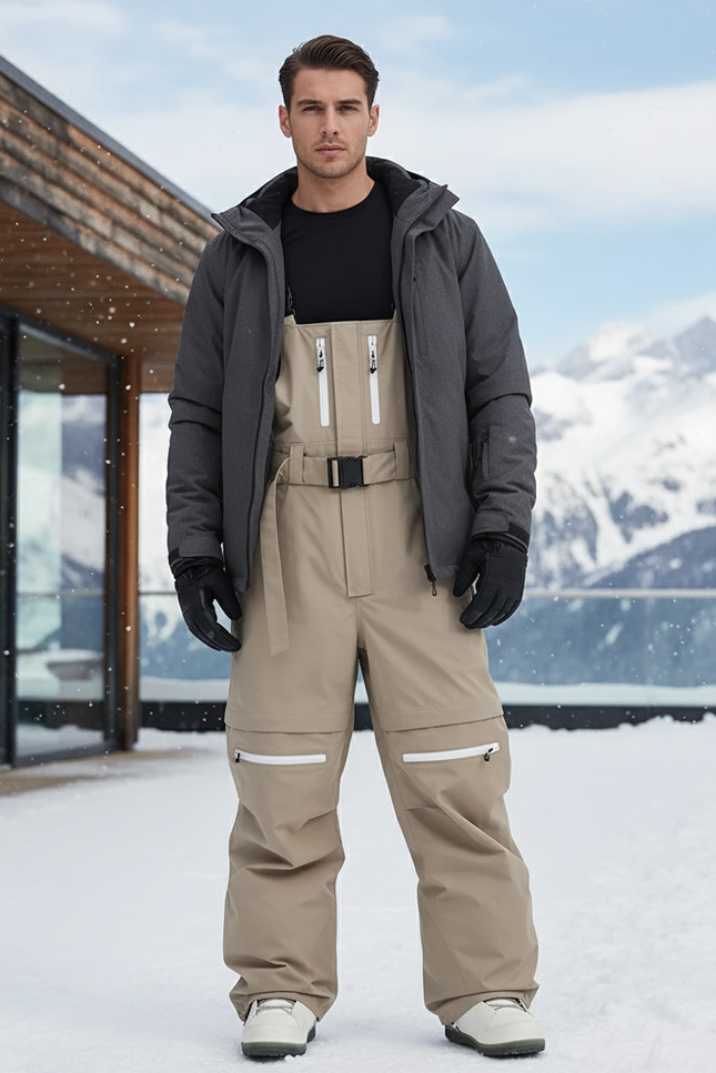 Pantalon De Ski Beige Cargo Ample Bretelles Homme - Polyester