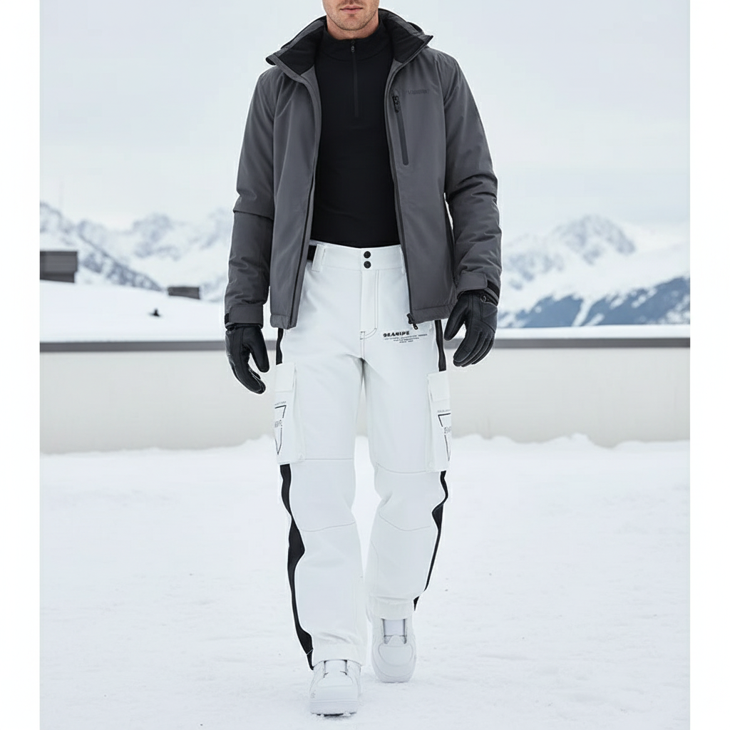 Pantalon De Ski Blanc Cargo Imperméable Homme - Polyester