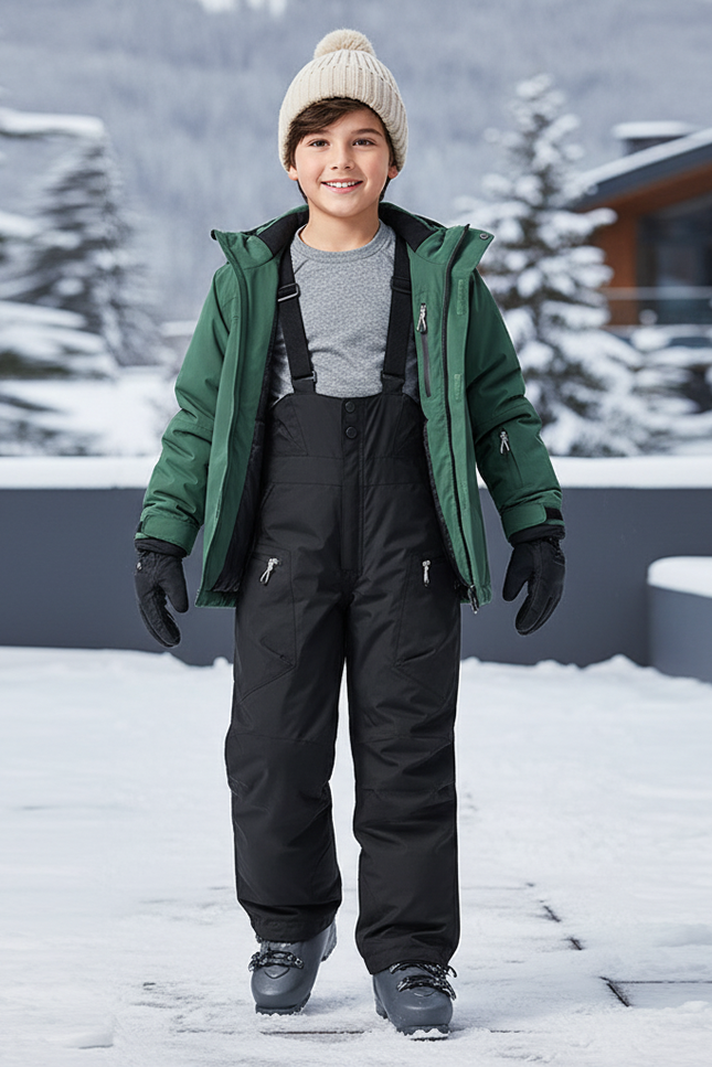 Pantalon De Ski Noir Salopette Enfant Imperméable Hiver - Polyester