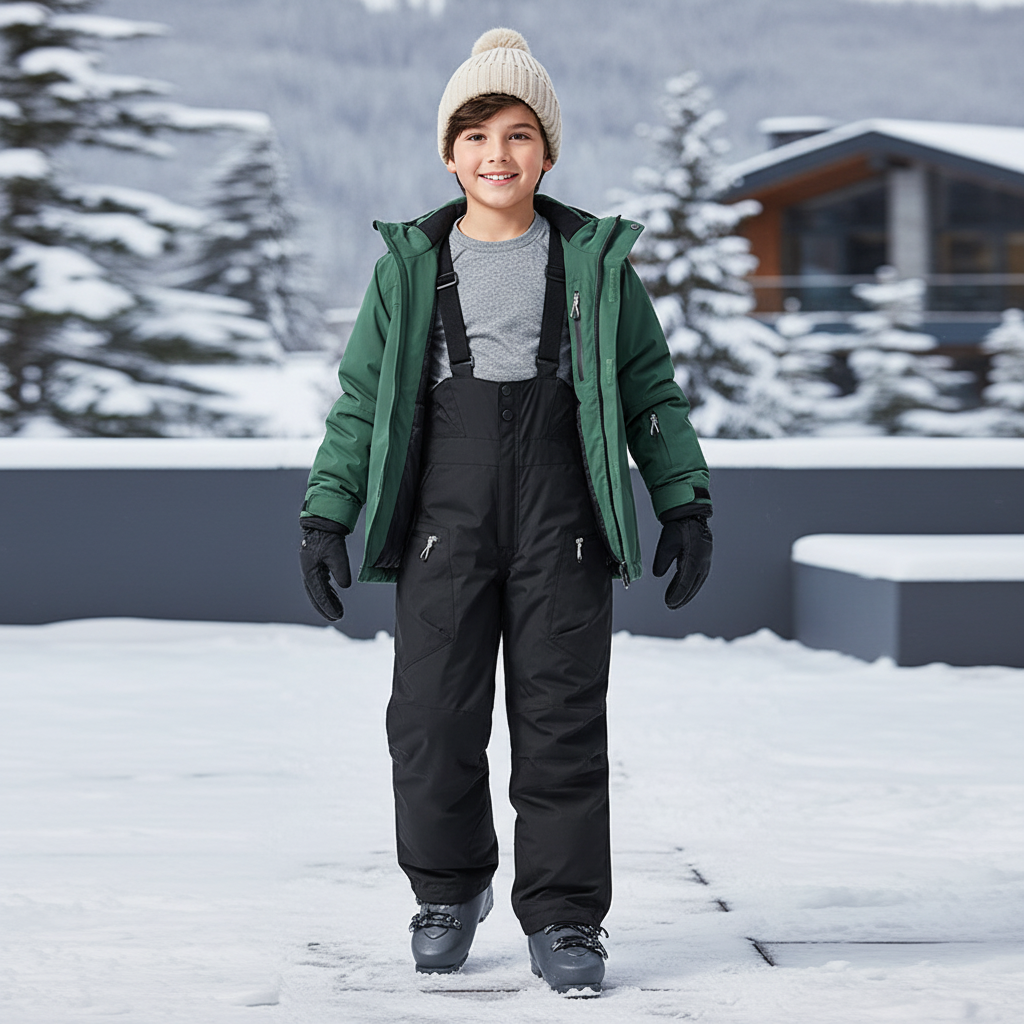 Pantalon De Ski Noir Salopette Enfant Imperméable Hiver - Polyester