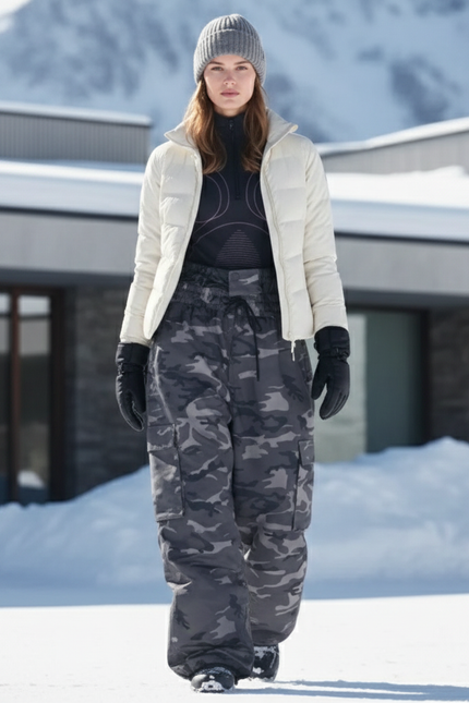 Pantalon De Ski Camouflage Gris Cargo Ample Unisexe - Polyester