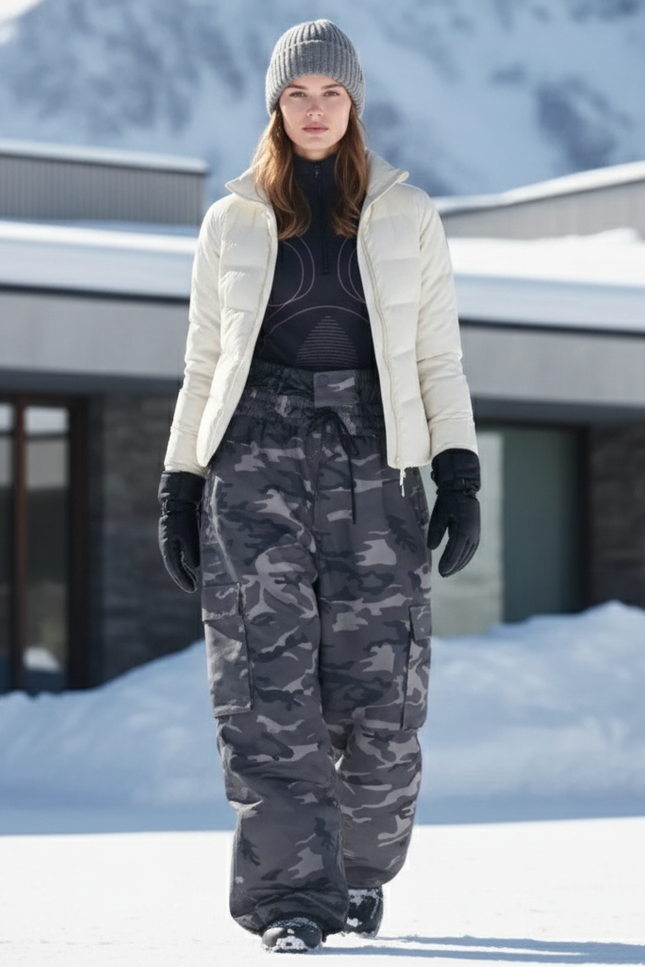 Pantalon De Ski Camouflage Gris Cargo Ample Unisexe - Polyester