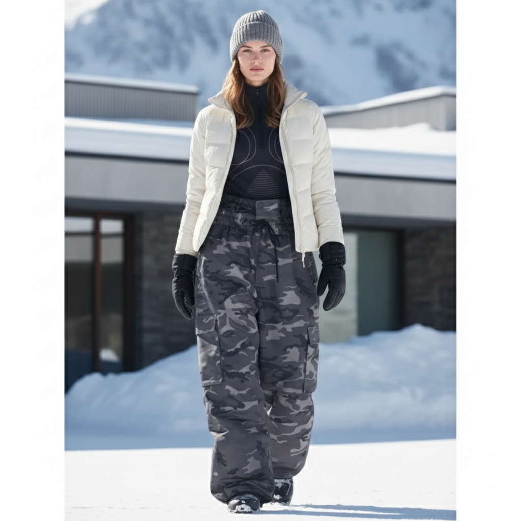 Pantalon De Ski Camouflage Gris Cargo Ample Unisexe - Polyester