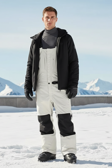 Pantalon De Ski Blanc Noir Imperméable Ample Bretelles Homme - Polyester