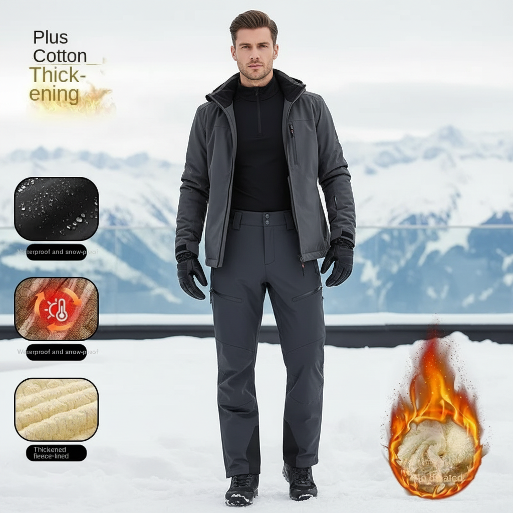 Pantalon De Ski Homme Gris Imperméable Doublé Polaire - Polyester