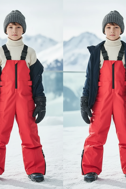 Pantalon De Ski Rouge Bretelles Imperméable Enfant Matelassé - Polyester