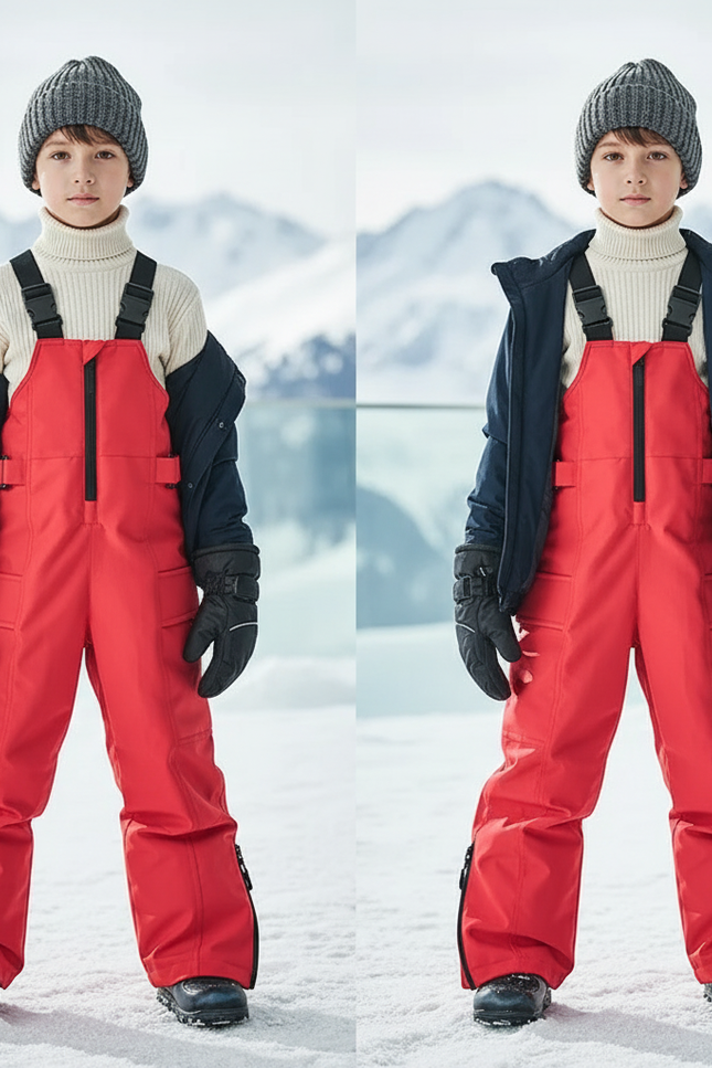 Pantalon De Ski Rouge Bretelles Imperméable Enfant Matelassé - Polyester