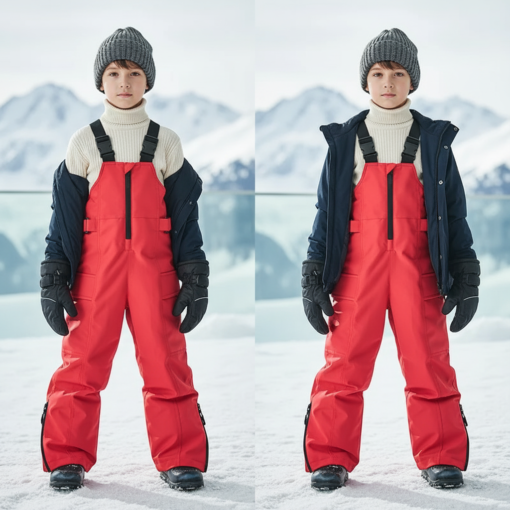 Pantalon De Ski Rouge Bretelles Imperméable Enfant Matelassé - Polyester