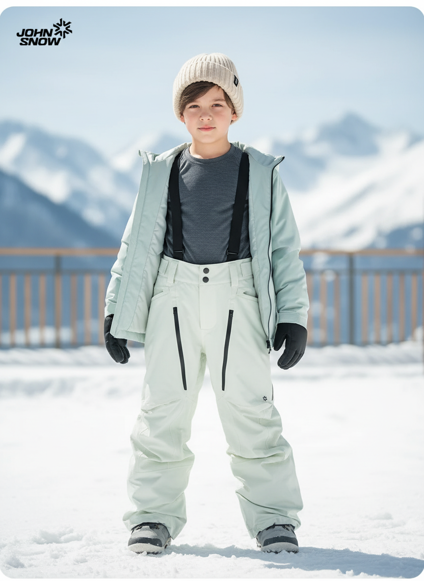 Pantalon De Ski Enfant Beige Imperméable Thermique Bretelles - Polyester