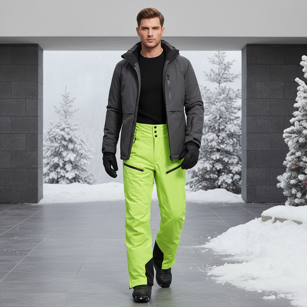 Pantalon De Ski Homme Vert Fluorescent Ample Imperméable Hiver - Polyester