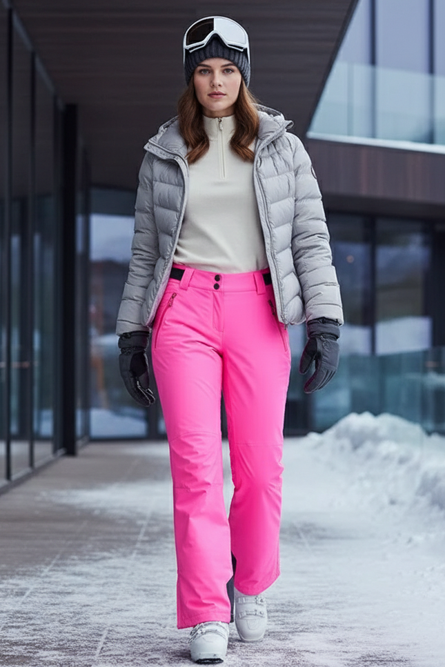 Pantalon De Ski Rose Vif Droit Imperméable Femme Hiver - Polyester