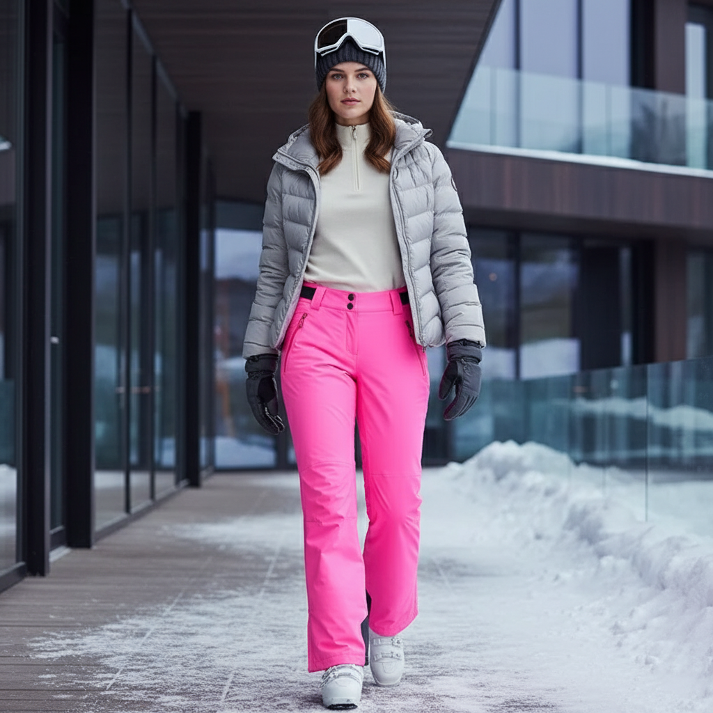 Pantalon De Ski Rose Vif Droit Imperméable Femme Hiver - Polyester