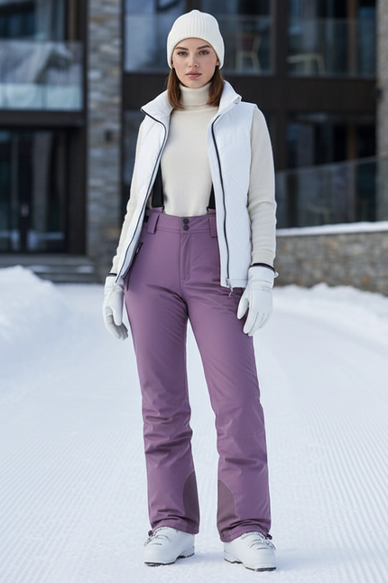 Pantalon De Ski Violet Coupe Droite Imperméable Bretelles - Polyester