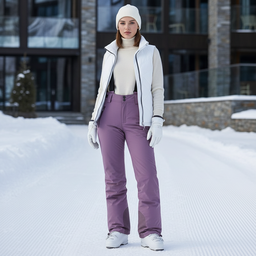 Pantalon De Ski Violet Coupe Droite Imperméable Bretelles - Polyester