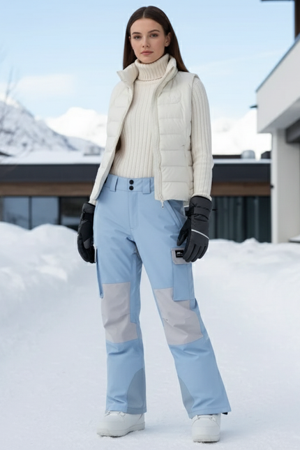Pantalon De Ski Bleu Clair Cargo Ample Imperméable Unisexe - Polyester