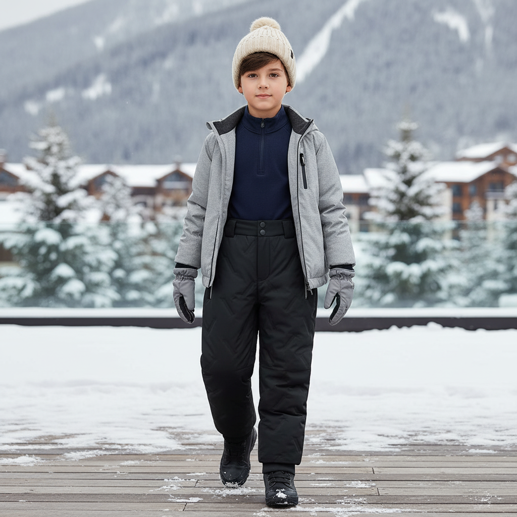 Pantalon De Ski Noir Matelassé Enfant Chaud Imperméable - Polyester