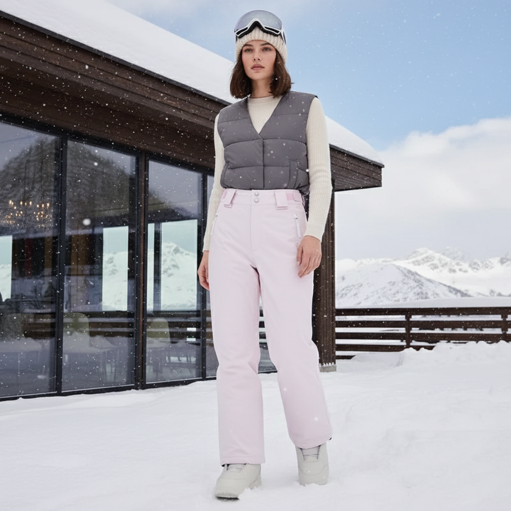Pantalon De Ski Rose Pâle Ample Imperméable Femme - Polyester