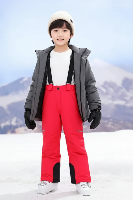 Pantalon De Ski Rouge Enfant Imperméable Bretelles Hiver - Polyester