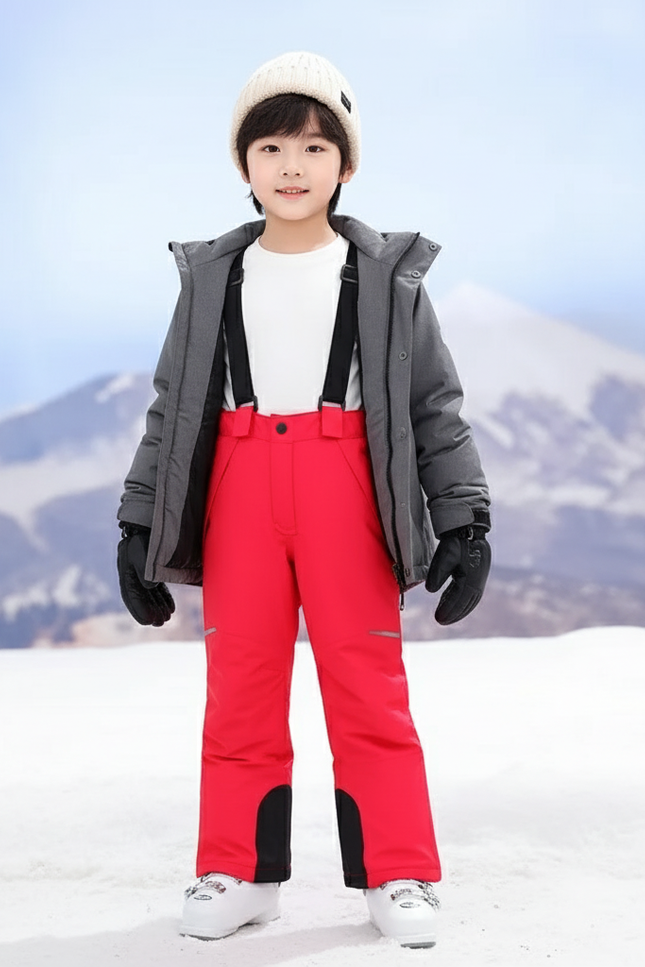 Pantalon De Ski Rouge Enfant Imperméable Bretelles Hiver - Polyester