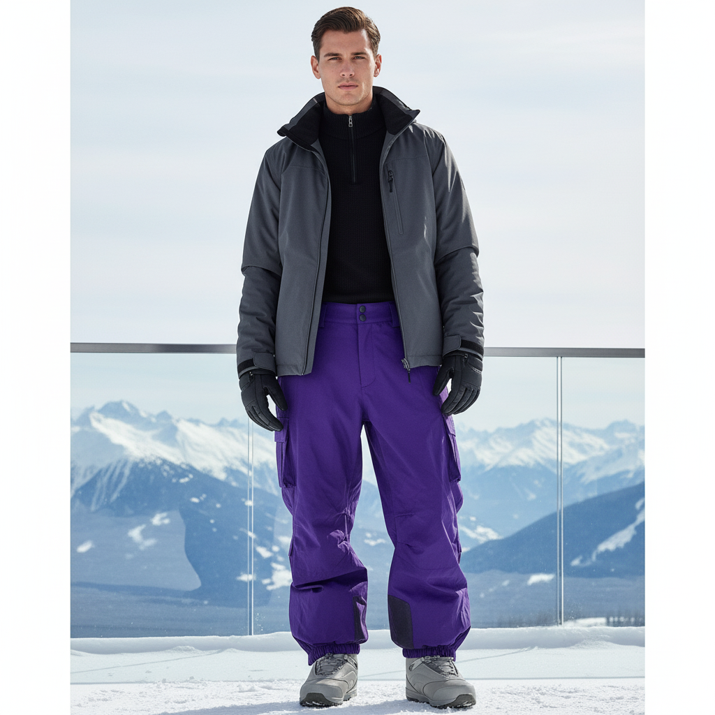 Pantalon De Ski Violet Cargo Imperméable Homme Hiver - Polyester