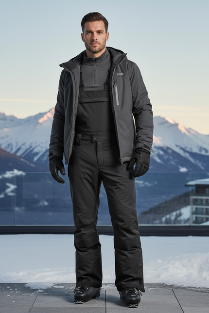 Pantalon De Ski Noir Imperméable Bretelles Homme Hiver - Polyester