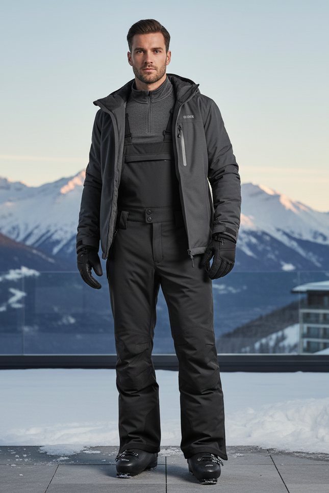Pantalon De Ski Noir Imperméable Bretelles Homme Hiver - Polyester