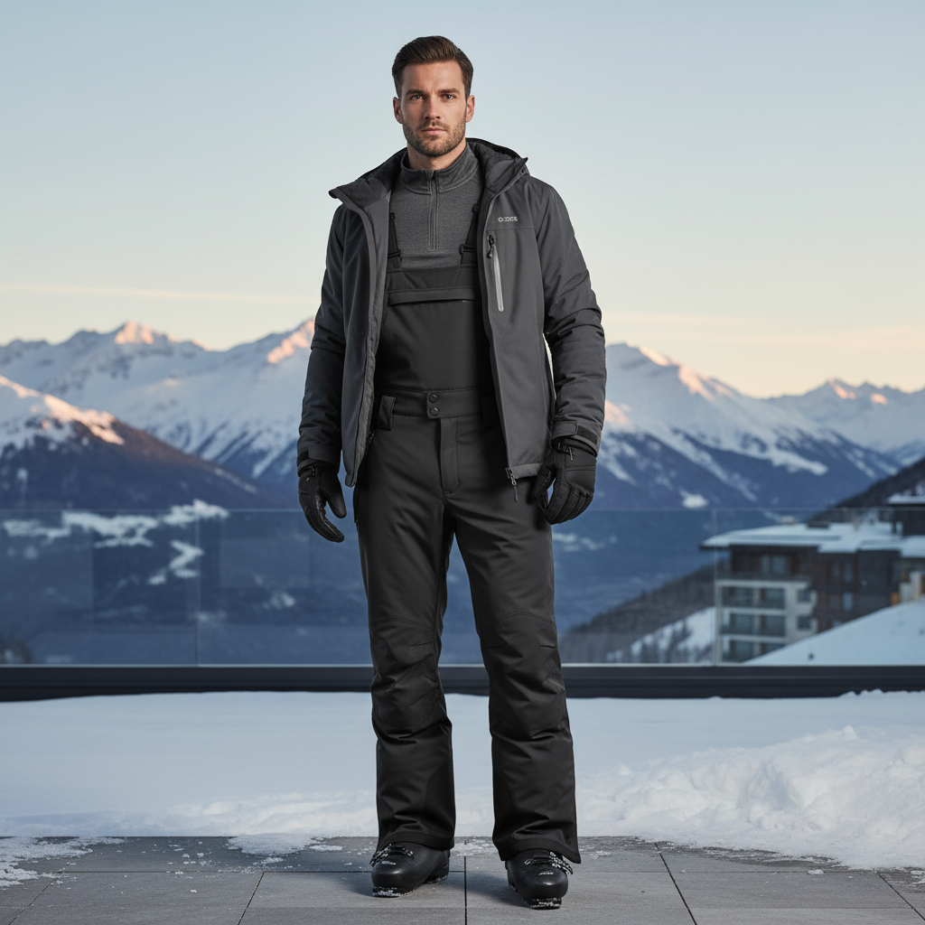 Pantalon De Ski Noir Imperméable Bretelles Homme Hiver - Polyester