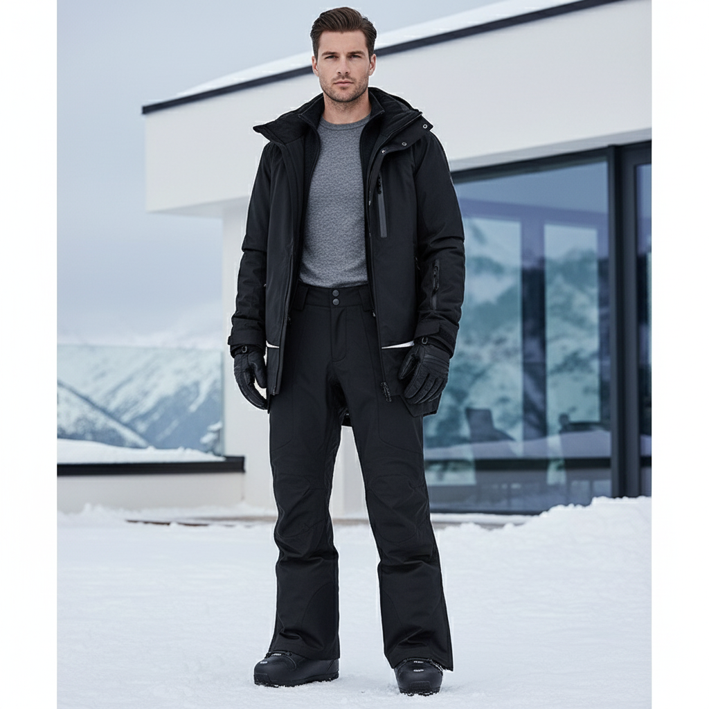 Pantalon De Ski Noir Ample Imperméable Hiver - Polyester