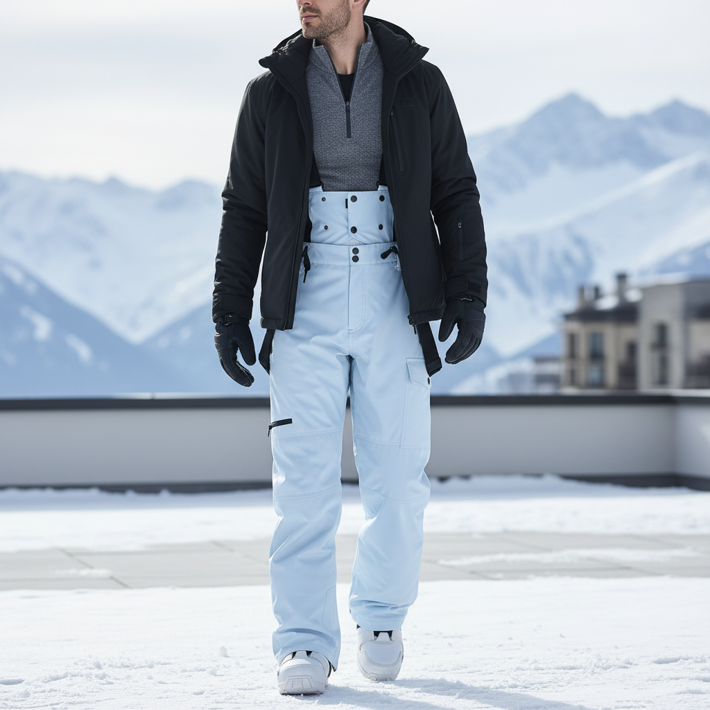 Pantalon De Ski Bleu Ciel Homme Bretelles Imperméable - Polyester