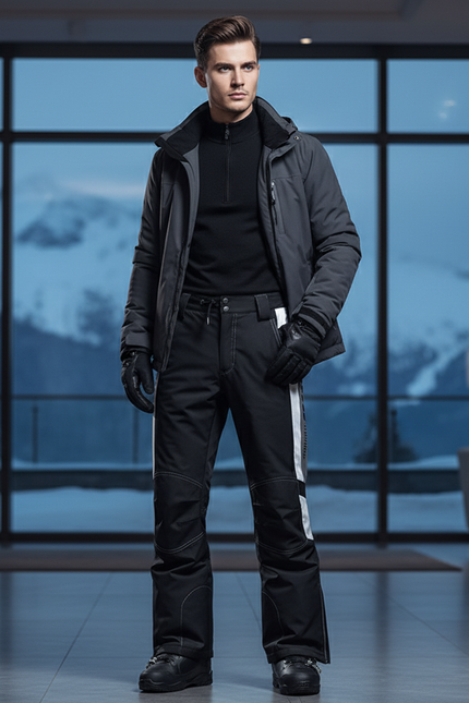 Pantalon De Ski Noir Imperméable Homme Bicolore Coupe Droite - Polyester
