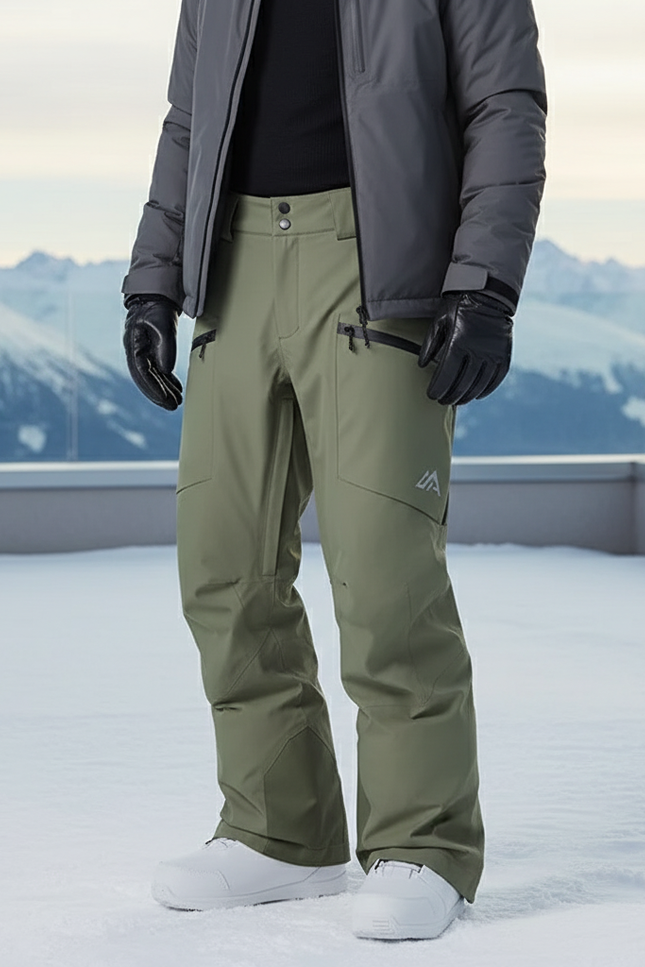 Pantalon De Ski Vert Kaki Imperméable Coupe Droite Homme - Polyester