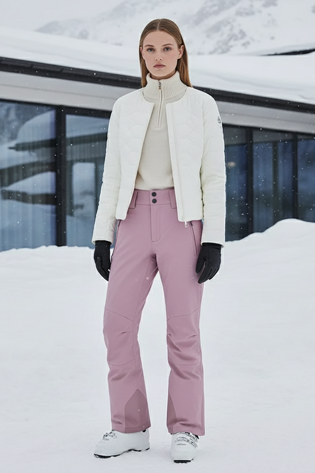 Pantalon De Ski Rose Poudré Droit Imperméable Femme Hiver - Polyester