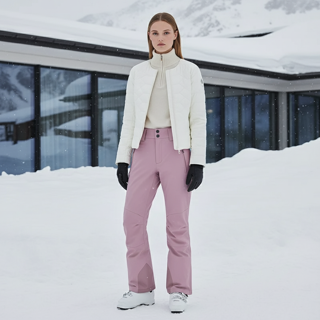 Pantalon De Ski Rose Poudré Droit Imperméable Femme Hiver - Polyester