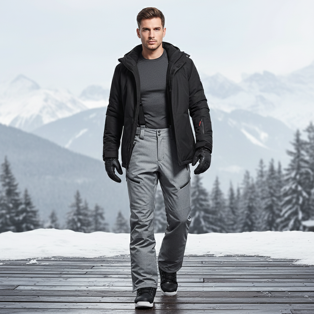 Pantalon De Ski Gris Imperméable Homme Doublé Hiver - Polyester