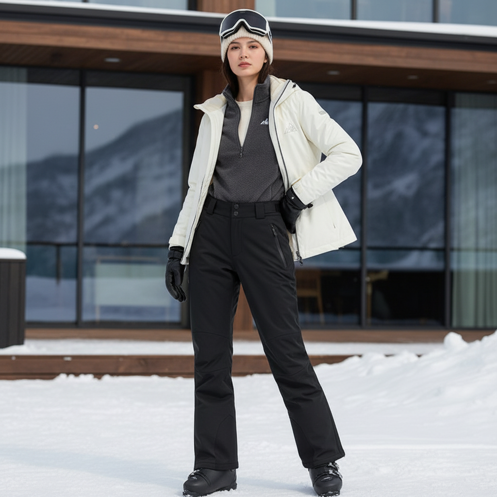 Pantalon De Ski Noir Coupe Droite Imperméable Femme Hiver - Polyester