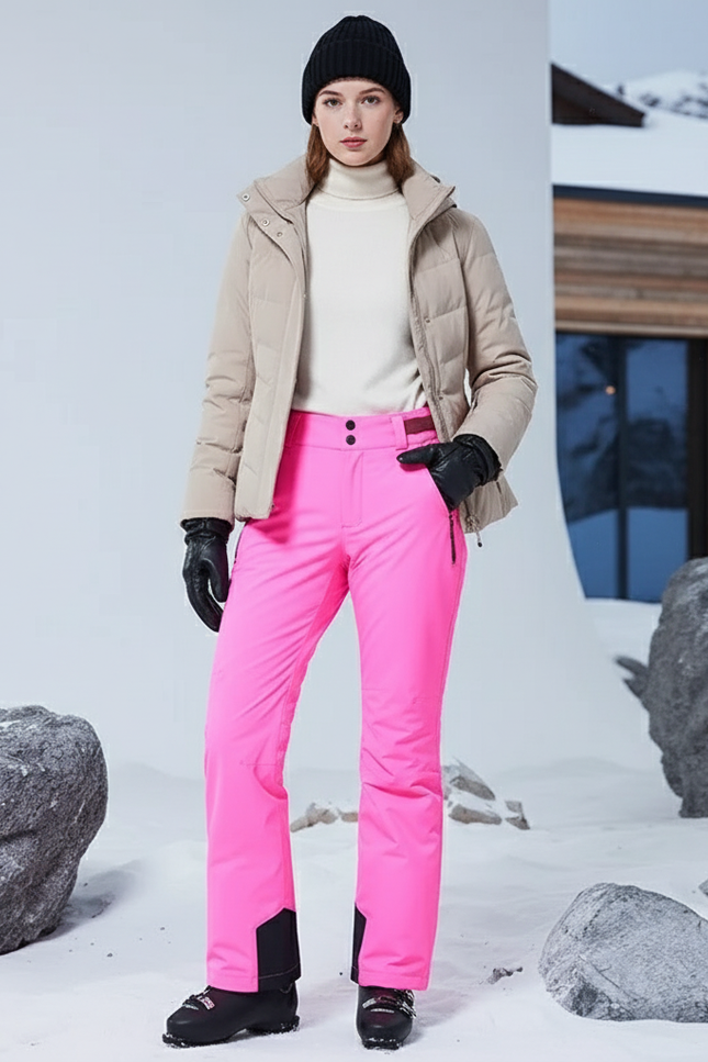 Pantalon De Ski Rose Vif Imperméable Coupe-Vent Femme - Polyester
